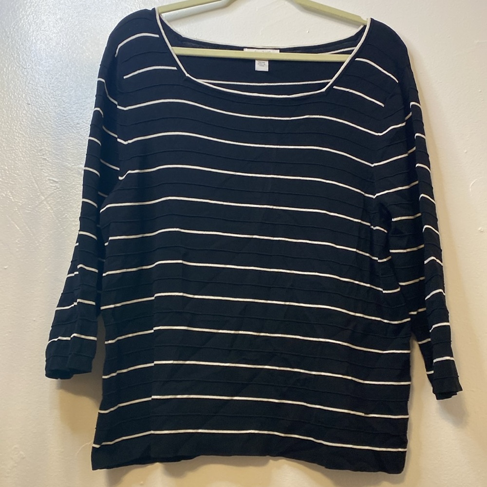 Square neck DRESSBARN black and white striped Sweater size 18 20 1X